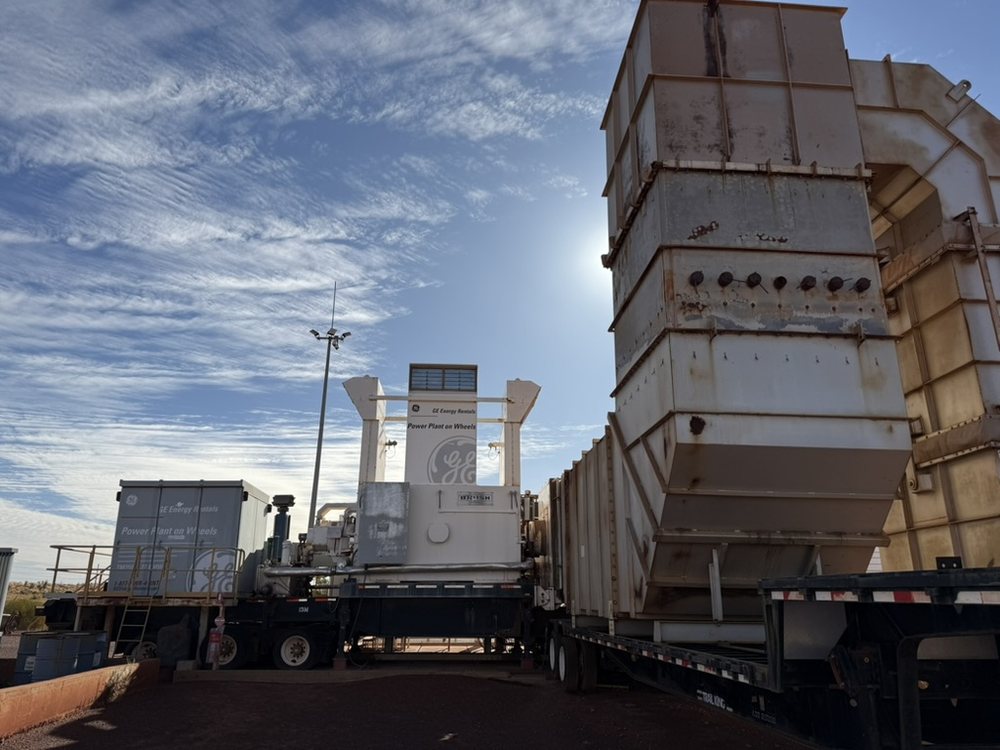 TM2500 generator package with inlet and exhaust modules on trailers